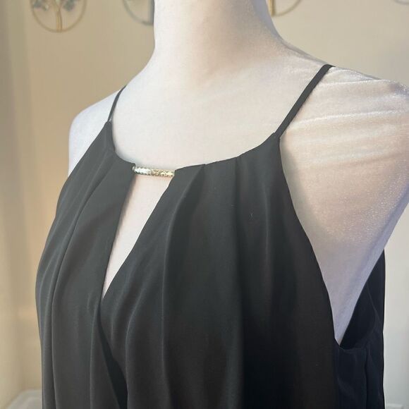 NWT! BCX Dress Black Wide Leg Semi Sheer Jumpsuit with Gold Keyhole Detail L - Picture 10 of 16